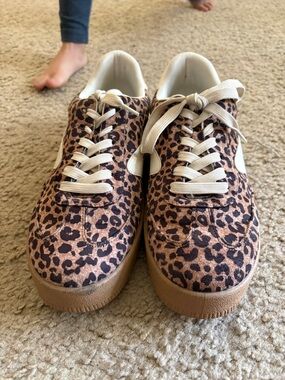 Dolce Vita Leopard Print Platform Sneakers in Brown and Cream